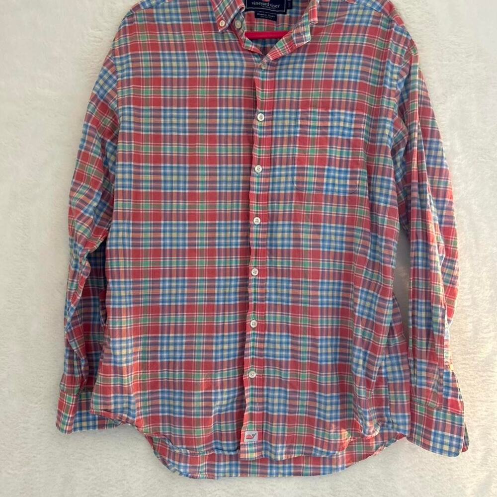 Vineyard Vines Murray Shirt Mens Medium Plaid Button Down Long Sleeve Cotton Red
